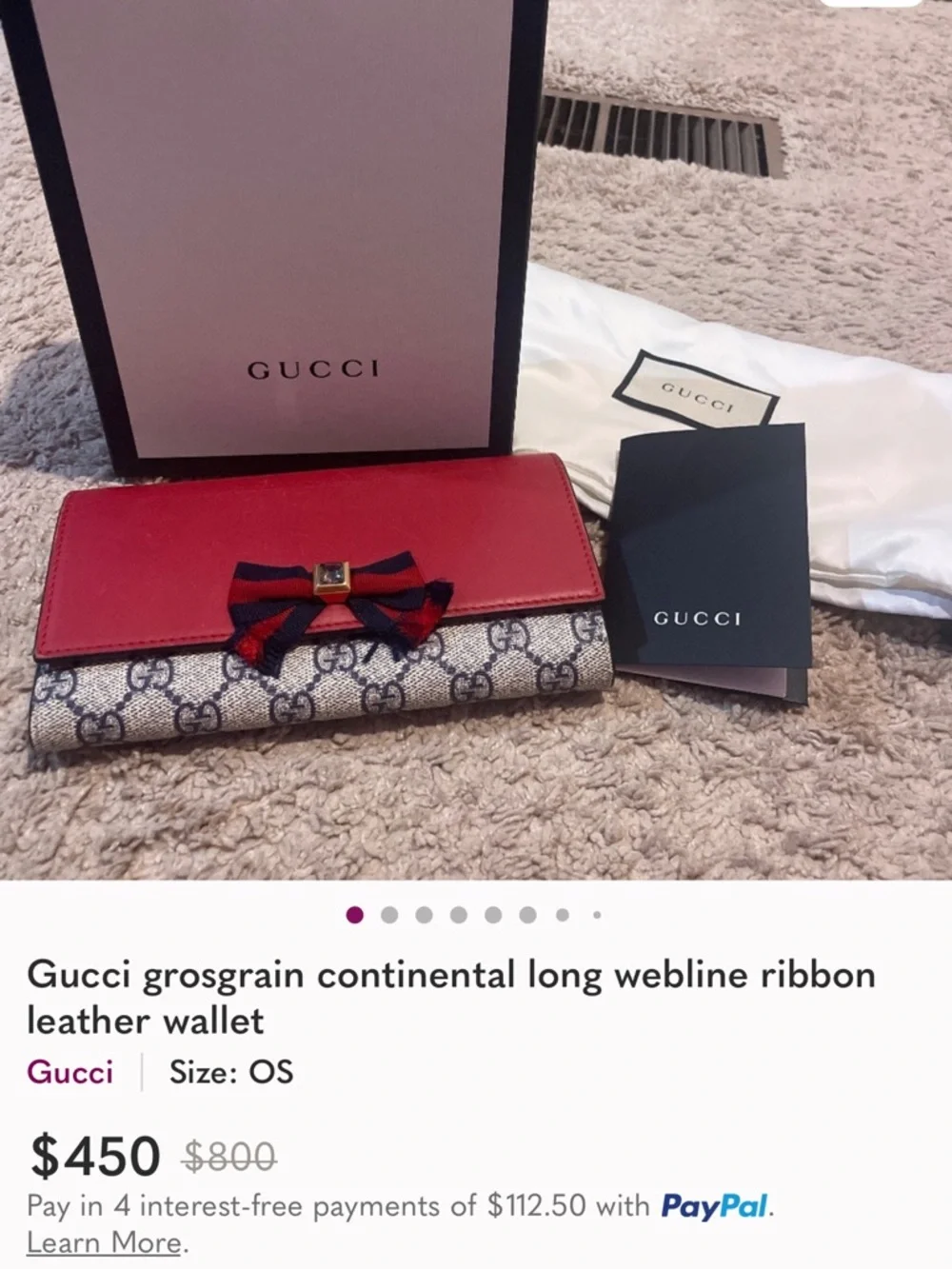 Gucci Red and Navy Ribbon Continental Wallet - Picture 6 of 6